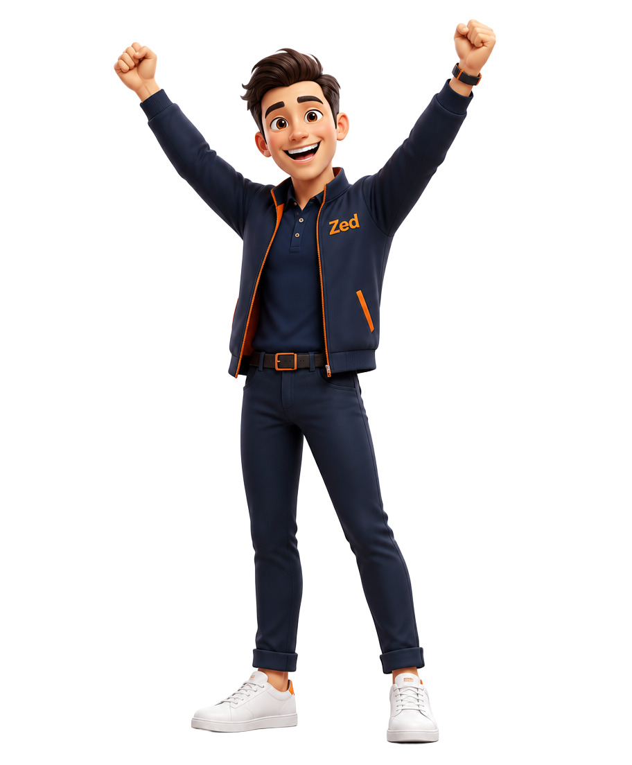 Justin die feest viert na een geslaagde aanvraag